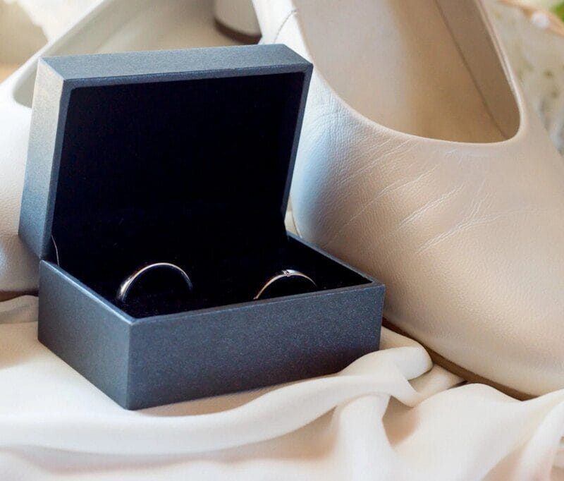 An engagement ring in a presentation box