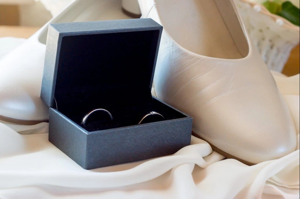 An engagement ring in a presentation box