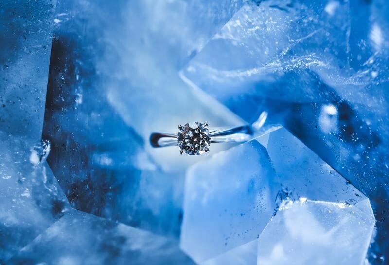 Diamonds with a soft blue fluorescent glow