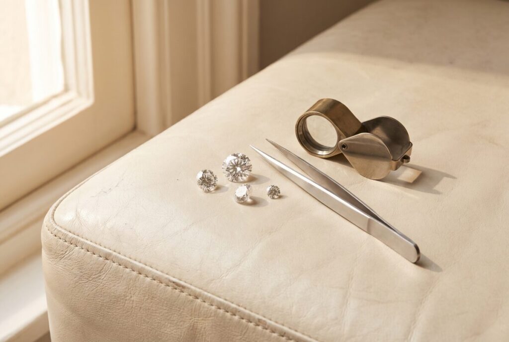 Setting a diamond by hand in the atelier
