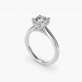 Bague de fiançailles solitaire rond brillant halo caché, petite, vue de trois quarts