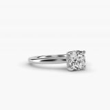 Bague de fiançailles solitaire rond brillant halo caché, petite, vue de côté