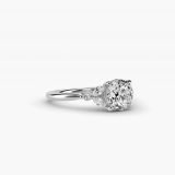Bague de fiançailles diamant rond brillant floral, pétales marquise, vue de côté