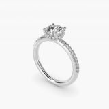 Bague de fiançailles rond brillant micro-pavé halo caché, petite, vue de trois quarts