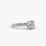 Bague de fiançailles rond brillant micro-pavé halo caché, petite, vue de côté