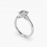 Round Diamond Pear Side-Stone Engagement Ring, three-quarter view