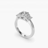 Round Three-Stone Diamond Engagement Ring, three-quarter view