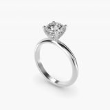 Round Solitaire Engagement Ring with Pavé Basket, three-quarter view