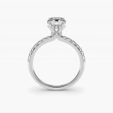 Bague de fiançailles rond brillant couronne pavée halo caché, vue de profil
