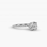 Bague de fiançailles rond brillant couronne pavée halo caché, vue de côté