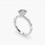 Round Floating Diamond Line Side-Stone Engagement Ring, three-quarter view