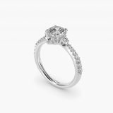 Round Compass-Point Diamond Accent Engagement Ring, three-quarter view