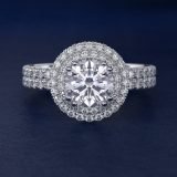 Round Double Halo Gala Diamond Engagement Ring, profile view