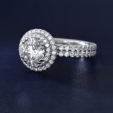 Round Double Halo Gala Diamond Engagement Ring, three-quarter view