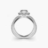 Bague de fiançailles rond brillant anneau fendu en X à halo caché, vue de profil