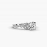 Round Petite Vintage Pavé Leaf Diamond Engagement Ring, side view