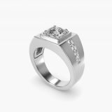 Bague de fiançailles homme diamant rond serti rail, vue de trois quarts