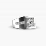 Bague de fiançailles homme diamant rond serti rail, vue de côté