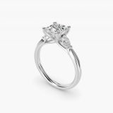 Princess-Cut Side-Stone Pear Accent Diamond Engagement Ring, three-quarter view