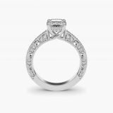 Princess-Cut Milgrain Lace Pavé Vintage Engagement Ring, profile view