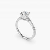 Cushion-Cut Petite Cathedral Pave Engagement Ring, three-quarter view