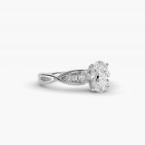 Bague de fiançailles diamant ovale torsade délicate petite, vue de côté