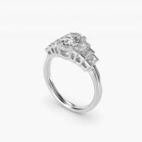 Oval Escalating Baguette Side-Stone Engagement Ring, three-quarter view