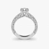 Oval Milgrain Lace Pave Vintage Engagement Ring, profile view