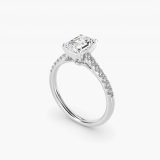 Emerald-Cut Petite Cathedral Pave Engagement Ring, three-quarter view
