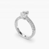 Marquise Hand-Engraved Micropavé Engagement Ring, three-quarter view