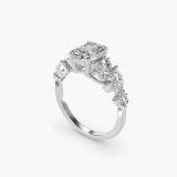 Radiant-Cut Diamond Nest Side-Stone Ring, three-quarter view