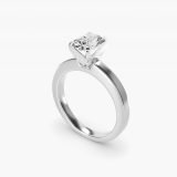Radiant-Cut Flat-Edge Solitaire Engagement Ring, three-quarter view