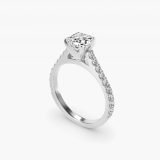 Asscher-Cut Diamond Pave Engagement Ring, three-quarter view