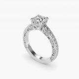 Asscher-Cut Milgrain Lace Pave Vintage Ring, three-quarter view