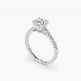 Asscher-Cut Petite Cathedral Pave Engagement Ring, three-quarter view