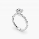 Asscher-Cut Floating Diamond Line Side-Stone Ring, three-quarter view