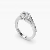 Heart-Shaped Milgrain Pavé V-Shank Engagement Ring, three-quarter view