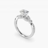 Heart-Shaped Petite Vintage Pavé Leaf Engagement Ring, three-quarter view