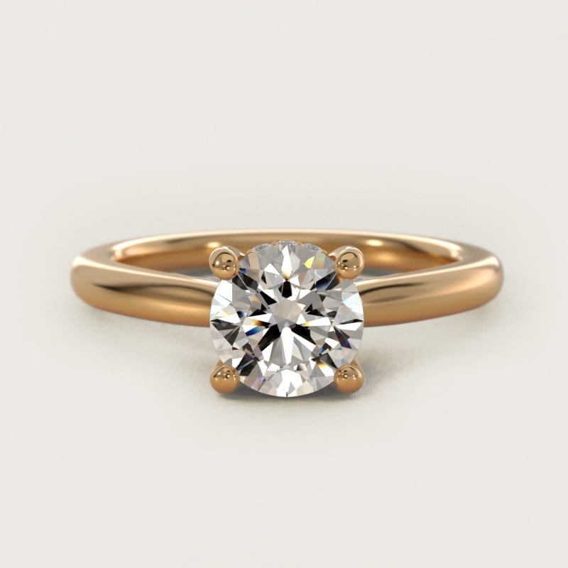 Bague de fiançailles solitaire rond brillant halo caché, petite