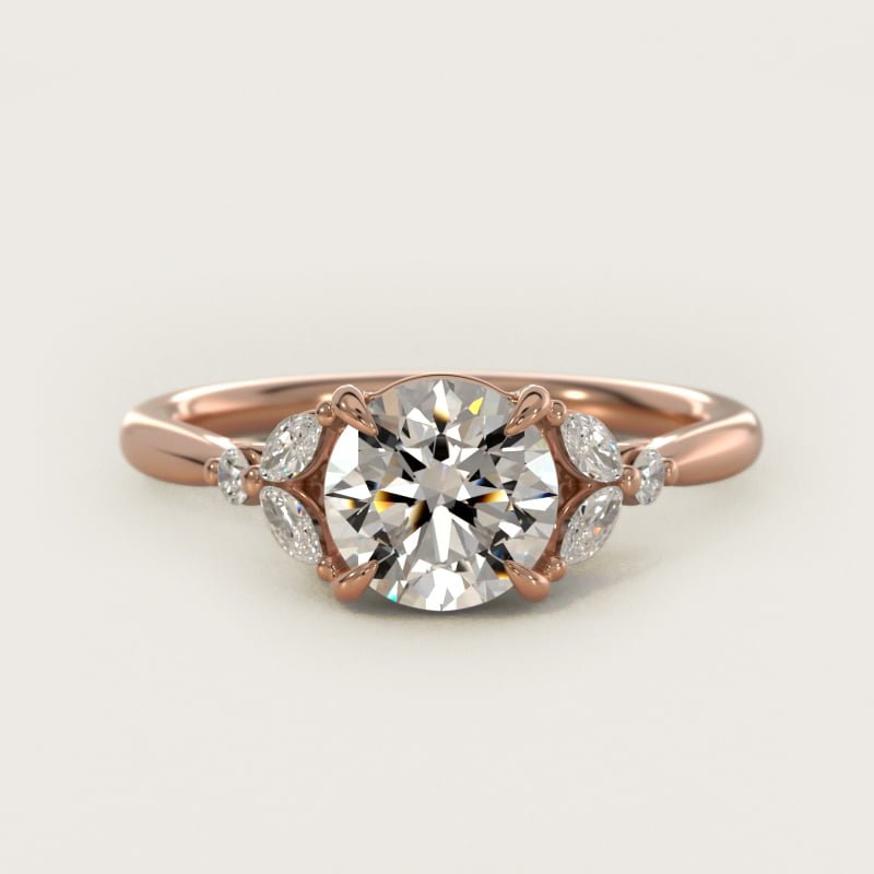 Round Floral Marquise Diamond Engagement Ring