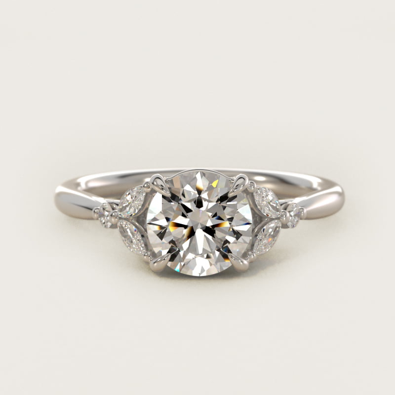 Round Floral Marquise Diamond Engagement Ring