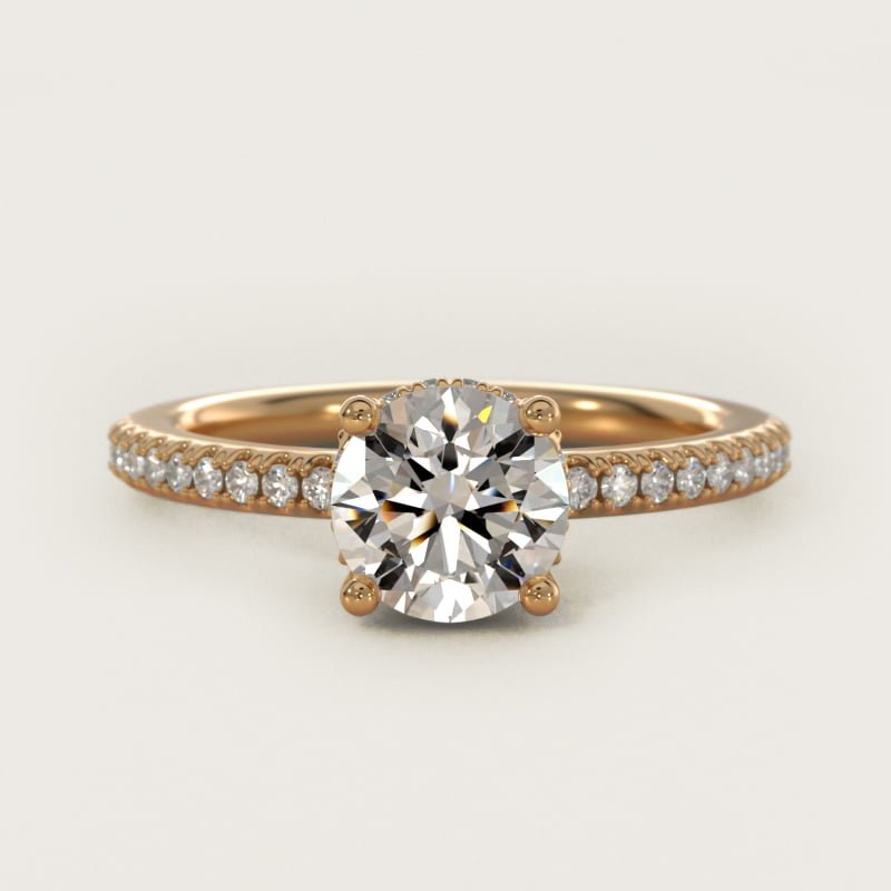 Bague de fiançailles rond brillant micro-pavé halo caché, petite