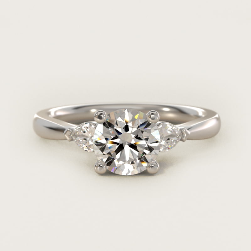 Round Diamond Pear Side-Stone Engagement Ring