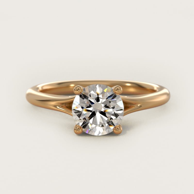 Bague de fiançailles solitaire rond brillant anneau fendu, petite