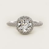 Round Falling-Edge Pave Diamond Halo Engagement Ring, face-up view