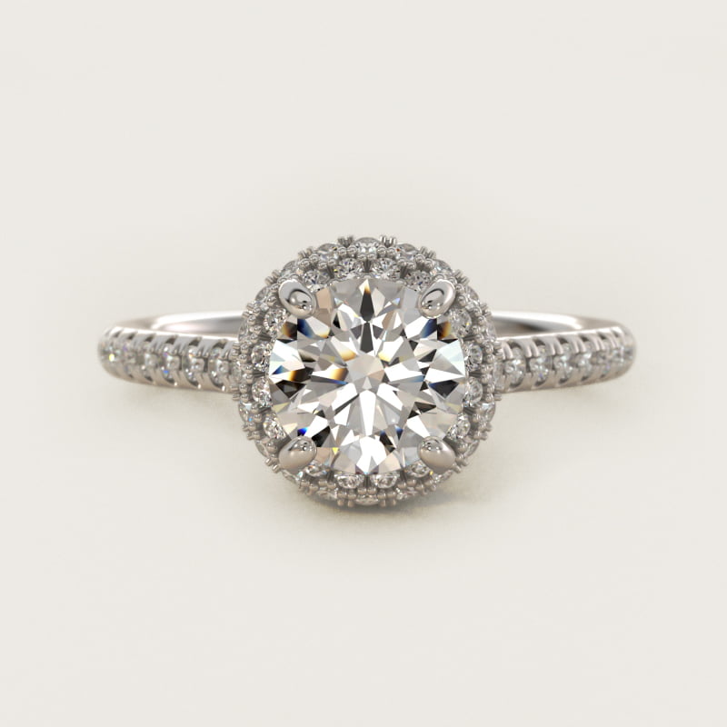 Round Falling-Edge Pave Diamond Halo Engagement Ring