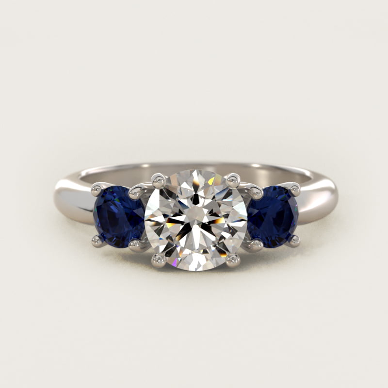 Round Blue Sapphire Three-Stone Engagement Ring