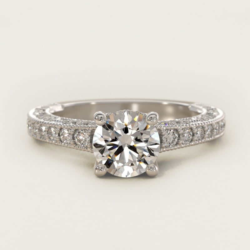 Round Milgrain Lace Pave Vintage Engagement Ring