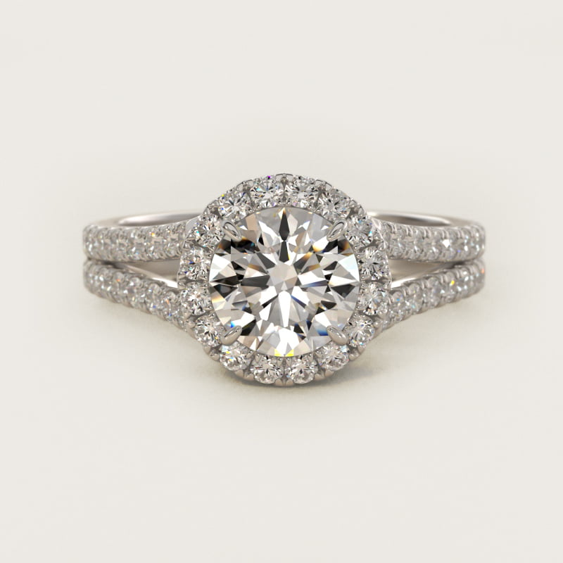 Round Split-Band Diamond Halo Engagement Ring