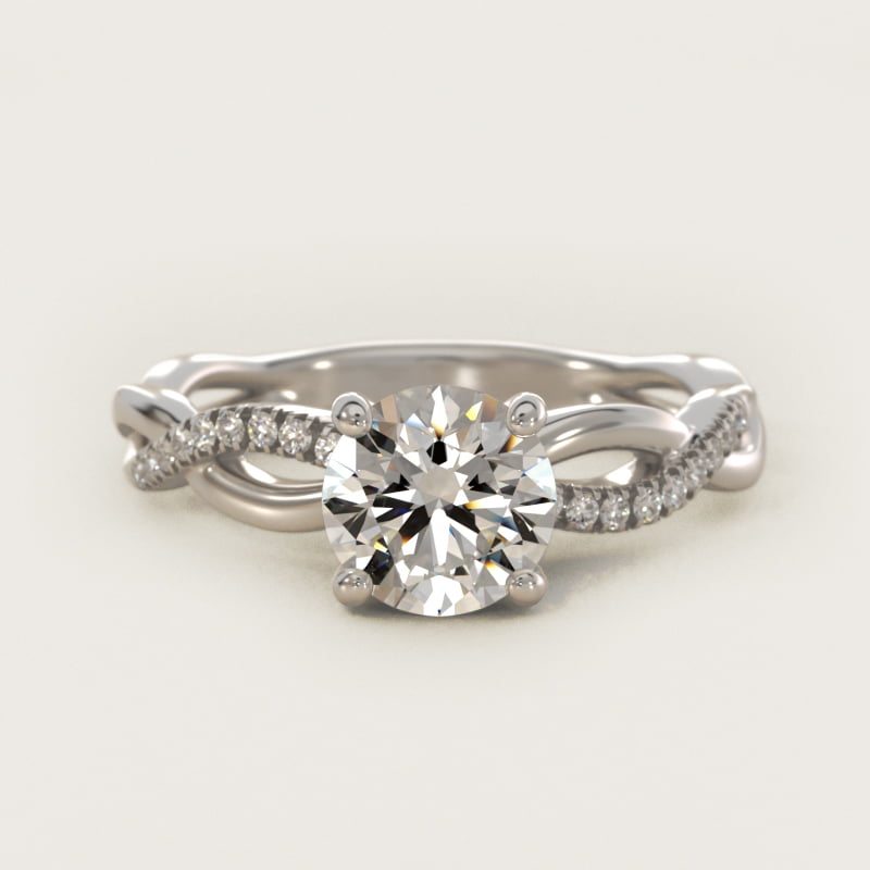 Round diamond pavé engagement ring in white gold